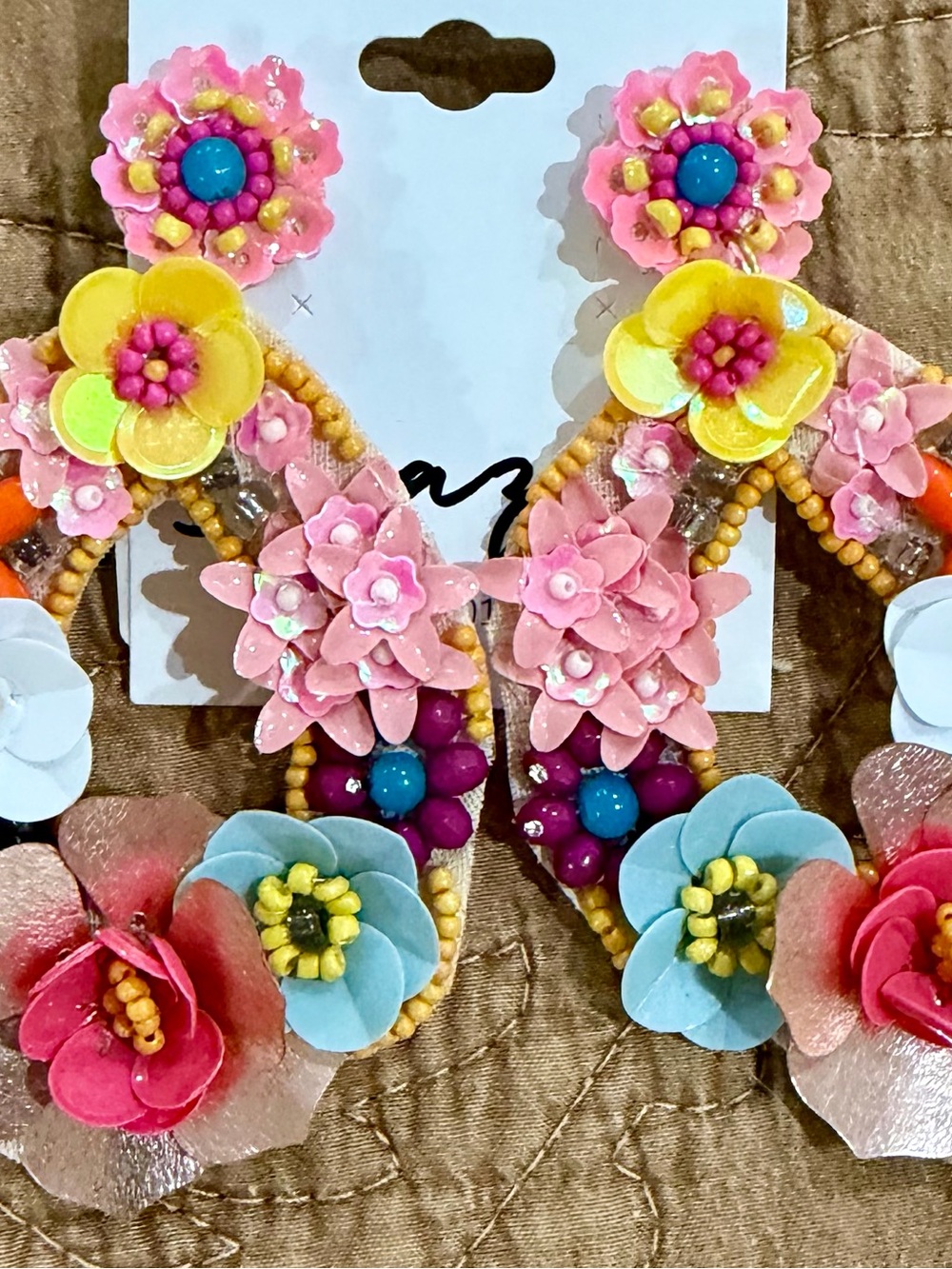 Source Unknown Floral Multicolor Bead Drop Earrings - Pink, Yellow, Blue